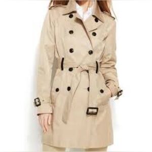 Michael Kors Classic Double Breasted Trench Coat Size L Tan Belted Like New
